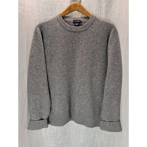 Vintage J.Crew 100% Merino Wool Sweater L Gray Crewneck Knit - Made in Hong Kong